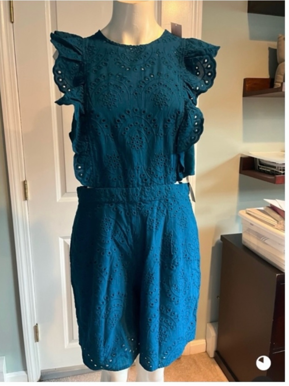 New York & Company Teal Eyelet Romper